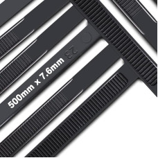 Kabelių kaklaraiščiai 500mm×8mm Heavy Duty su 70kg tempimo stiprumu Dideli UV spinduliams atsparūs stiprūs nailono kabelių kaklaraiščiai (100 vnt.), juodi