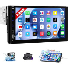 CAMECHO Car Radio Bluetooth 1 DIN with Reversing Camera, 7 Inch Screen Touchscreen Car Radio with FM Mirror Link Steering Wheel Control EQ Sound AUX USB + Button Lighting