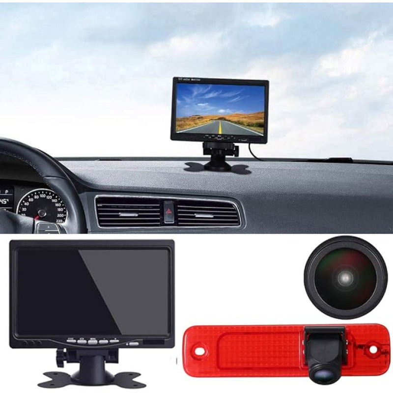 Su 7 colių LCD monitoriumi, Super HD 1280p galinio vaizdo kamera Automobilio trečioji stogo viršutinė stabdžių žibinto lemputė Galinio vaizdo atsarginė kamera, skirta 