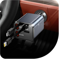 DUEDUE 4-in-1 Cigarečių žiebtuvėlis, USB C 69 W automobilinis įkroviklis su ištraukiamais laidais, 24 V/12 V greitojo įkrovimo adapteris iPhone 16 Pro Max, Galaxy S25 Ultra - Automobilių ir kemperių priedai, kelionės reikmenys