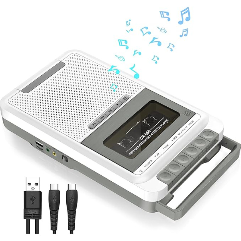 Nešiojamasis kasečių grotuvas kasetinis magnetofonas, įrašymas į kasetę/USB/SD kortelę per mikrofoną, kasetė į MP3 muziką per USB/SD kortelę/PC, kasetinis magnetofonas su ištraukiama rankena (moteriškos lyties)