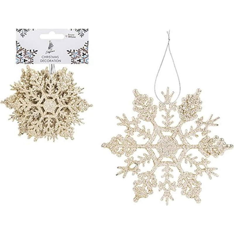 Champagner-Glitzer-Schneeflocken-Dekorationen - 6 Stück - Elegante hängende Weihnachtsschmuck für Festliche Heimdekoration