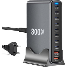 800 W USB C įkroviklis, GaN 10 prievadų USB įkroviklis, kelių kištukų greitas įkroviklis nešiojamojo kompiuterio įkroviklis, PD maitinimo šaltinis, suderinamas su 
