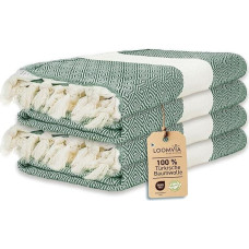 Loomvia Pack of 4 Large Hammam Towels, 100 x 180 cm, 100% Cotton, Beach Towel, Sauna Towel, Bath Towel, Absorbent & Lightweight, Sauna Towel for Men and Women, for Beach, Sauna, Bathroom, Green