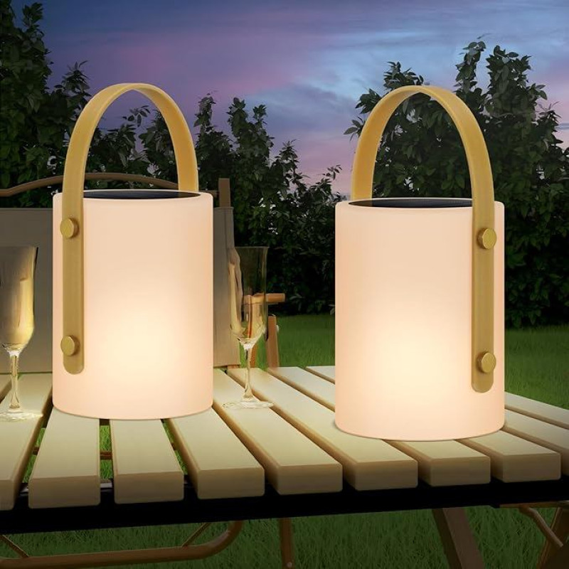 RWWR Pack of 2 saulės lempos lauko LED saulės žibintai 2-in-1 įkrovimo LED stalinė lempa baterija stalinė lempa 8 spalvos IP44 Patio Camping Garden Balcony