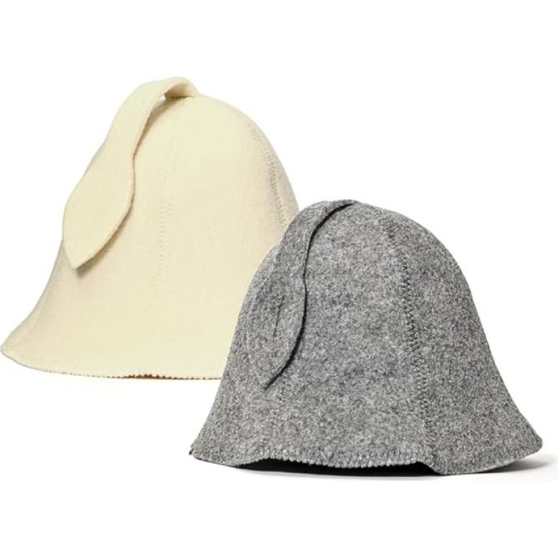 SAUNA GURU Sauna Hat Grey and White Wool Felt Hats Pack of 2 - Apsaugokite galvą nuo karščio - pridedamas angliškas saunos elektroninės knygos vadovas