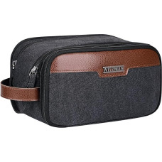 WITZMAN Canvas Toiletry Bag Vyriškas didelis kelioninis kosmetinis krepšys su dvigubu 8L organizatoriumi Vonios krepšys, juodas, Kosmetikos krepšys
