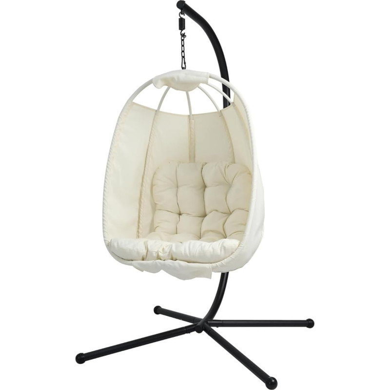 SVITA Nelly kabantis krėslas su rėmu, poilsio krėslas, kabantis krėslas, sulankstomas kabantis krepšys, kabančios sūpynės, lauko krėslas, smėlio spalvos