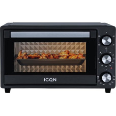 ICQN mini orkaitė 20 l, picų kepimo krosnelė, viršutinio ir apatinio kaitinimo su konvekcijos funkcija, 5 grilio funkcija, 90 min. laikmatis, 1500 W, mini orkaitė, 80°-240 °C, kepimo padėklas / grilis / padėklas trupiniams ir skardos laikiklis, juoda
