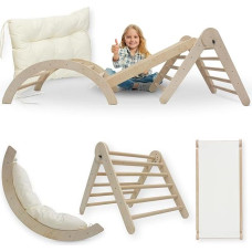 MAMOI® 4 in 1 rinkinys. Montessori laipiojimo arka su pagalvėle, laipiojimo rėmas, laipiojimo trikampis patalpoje, 1-3 metų vidaus žaidimų aikštelė ir čiuožykla vaikams