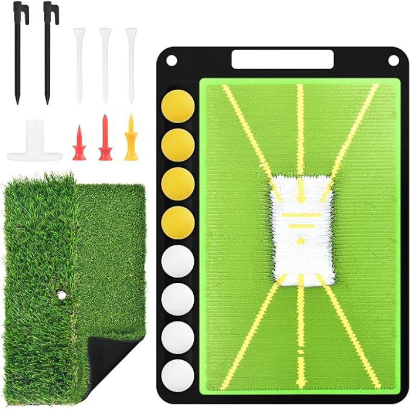 BROTOU Keičiamas golfo smūgiavimo kilimėlis, golfo treniruočių kilimėlis, golfo treniruočių kilimėlis - rodomas švytuoklės kelias ir guminis pagrindas - golfo lazda - golfo kilimėlis namams, lauke, viduje
