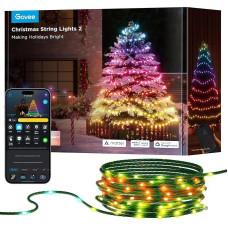 Govee RGBICW Kalėdų apšvietimas 500 LED kalėdiniai žibintai, 50 m išmaniųjų pasakų žibintai eglutei, programėlės valdymas, 130+ scenos režimų, IP65, suderinami su 