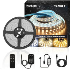 BUNACET LED juosta 8 m 24 V reguliuojamo apšvietimo šilta balta 3000 K - 6500 K vėsiai balta LED šviesos juosta Balta 960 šviesos diodų su nuotolinio valdymo pulteliu, skirta virtuvei, spintoms, spintelėms, vidaus patalpoms