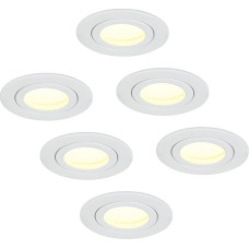 HCFEI Set of 6 LED Recessed Spotlights, Matt White, Round, Flat, 5 Watt, Dimmable, Warm White, 3000 K, 230 V, IP44, Suitable for Bathroom, Kitchen, Sauna, Outdoor Use, Diameter 65-75 mm Borehole, 120°