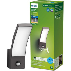 Philips Outdoor Ultra-Efficient Splay Wall Light 3.8 W Motion Sensor 2700 Kelvin IP44 Weatherproof Anthracite
