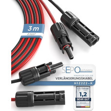 SEPO-Leitungen Solar Cable Extension 4 mm²/6 mm² – Set of 2 1/2/3/5/10 m – Includes 0% VAT according to § 12 Paragraph 3 Ust Connection Cable with MC4 Connectors – UV-Resistant & Durable for Solar
