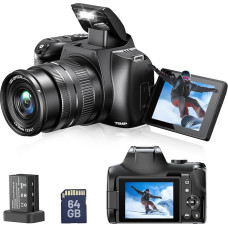 Skaitmeninis fotoaparatas 4K, 72 MP, 3 colių 270° pasukamas ekranas, 12 kartų optinis priartinimas, ksenono blykstė, apsauganti nuo drebėjimo, fotografavimo kamera 