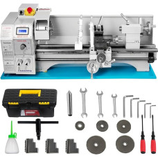 Metalo tekinimo staklės, 1100 W suklys, 38 mm griebtuvas, bešepetėlinis variklis, tolygus greitis 220 x 600, su LED ekranu ir įrankiais. Kasdieniam naudojimui namuose