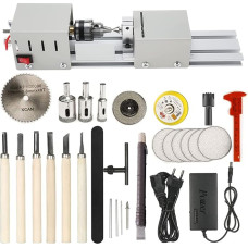 Drehmaschine 96 W, kleine Drehperlen-Poliermaschine, Holzbearbeitungsdrehmaschine mit variabler Geschwindigkeit, Fräsmaschine, Schleifen, Polieren, Perlen, Bohrer, Drehwerkzeug-Set, Zubehör