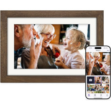 Eptusmey Digital Picture Frame WLAN 10.1 Inch Walnut Wood Electronic Picture Frame 32 GB Memory, HD IPS Touch Screen, Share Photos/Videos Immediately via Uhale App, Gift for Men and Women