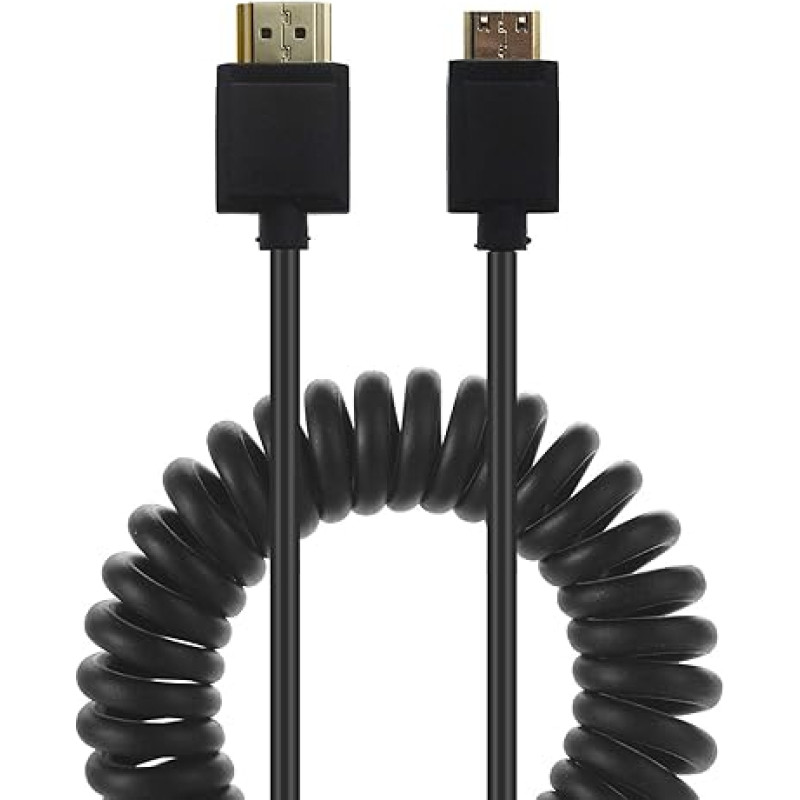 LOKEKE 4K suvyniotas mini HDMI į HDMI 2.0 standartinis HDMI vyriškos ir mini HDMI vyriškos lyties kabelio adapteris 4K x 2K @ 60Hz, suderinamas su fotoaparatu / vaizdo kamera / nešiojamuoju kompiuteriu / planšetiniu kompiuteriu (1,2 m)