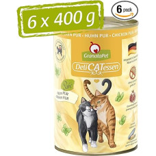 GranataPet Delicatessen Chicken PUR, drėgnas ėdalas katėms, be grūdų ir cukraus, kačių ėdalas su dideliu mėsos kiekiu ir aukštos kokybės aliejais, 6 x 400 g, 198387