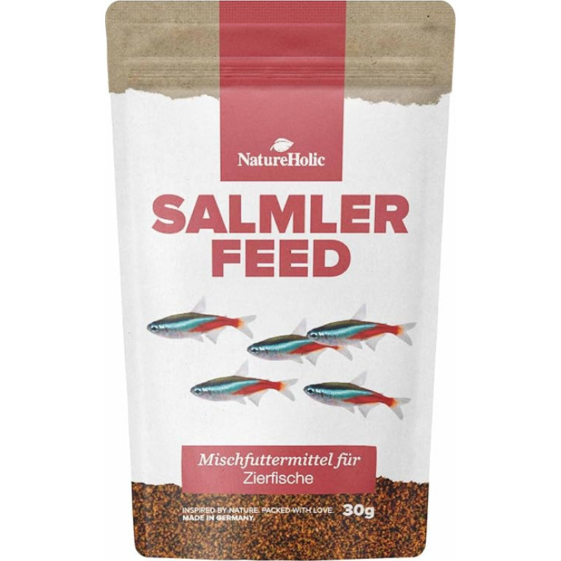 NatureHolic SalmlerFeed Soft Granules, žuvų maistas akvariumui, aukštos kokybės pagrindinis maistas salmarams ir dekoratyvinėms žuvims, stiprinantis žuvų apsaugą ir spalvos intensyvumą, idealiai tinka salmarams ir kt. 30 g