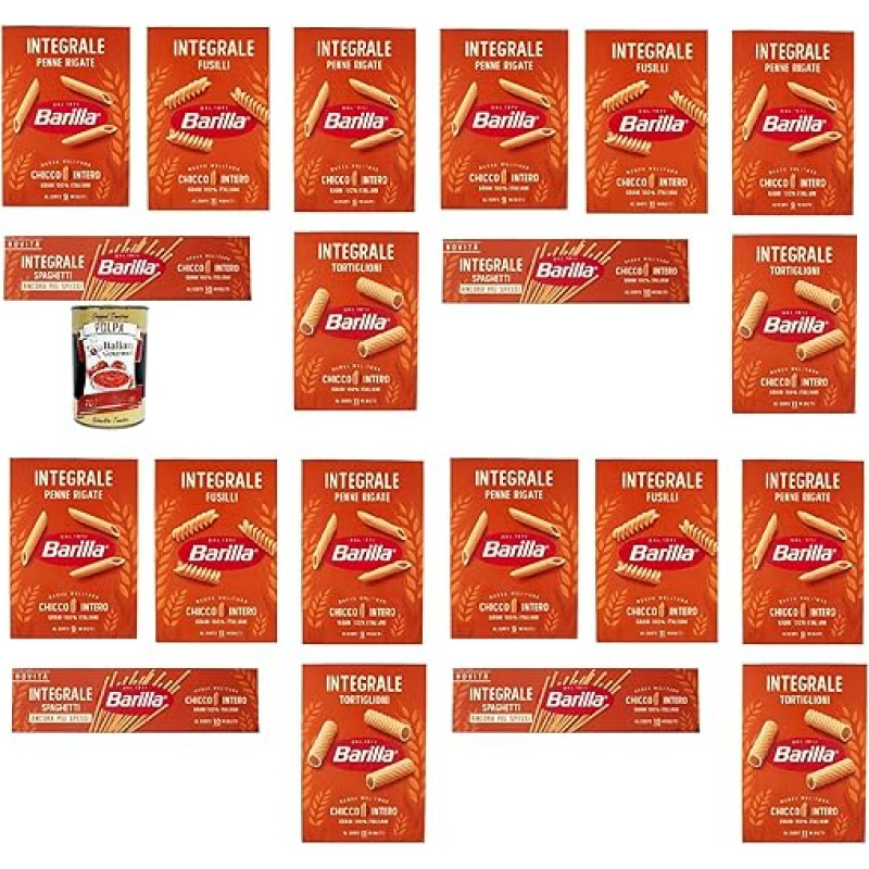 Bandomoji pakuotė makaronų integrali pilno grūdo itališki makaronai 20 x 500 g pakuotė + itališka gurmaniška polpa 400 g