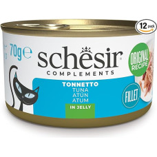 Schesir, tuno filė drebučiuose, papildomas drėgnas ėdalas katėms, originalios receptūros, 100% natūralus, 12 indelių po 70g