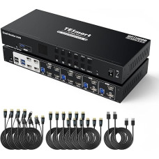 TESmart USB3.0 DisplayPort HDMI KVM Switch 4 Monitors 4 Computer KVM Switch Quar Monitor 4K @ 60Hz, Multi-Stream Transport, EDID Emulators, Headset Port, Hotkey Switch, Button Switch