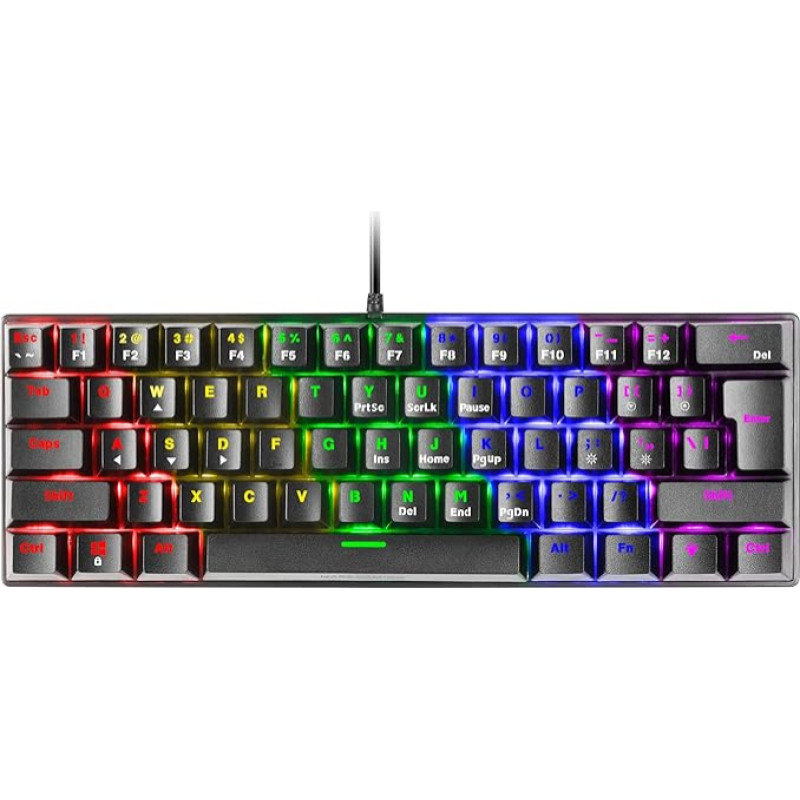 Mars Gaming MK60 Black, Mechaninė žaidimų klaviatūra FRGB, Antighosting, Mechaninis raudonas jungiklis, JAV kalba