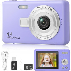 Skaitmeninis fotoaparatas su 64 GB kortele, nešiojamasis fotoaparatas su 2,4 colių LCD ekranu, HD 1080P fotokamera, kompaktiškas fotoaparatas, 40 MP fotoaparatas, 8X skaitmeninio priartinimo skaitmeninis fotoaparatas paaugliams, pradedantiesiems (violetin