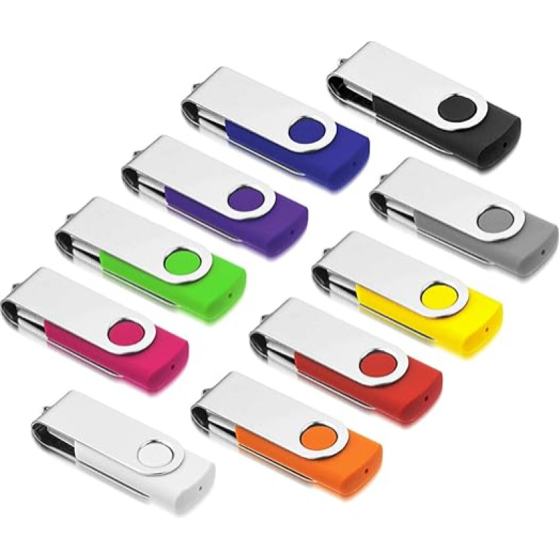 10 pakuočių 4 GB USB 2.0 atmintinių, metalinių, pasukamų, sulankstomų, 10 spalvų