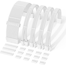 Sirlyr PSU Cable Extension Kit, Pre-Curved PC Extension Cable - Bright White Nylon Braided Power Supply Extensions, 1 x 24-Pin ATX/2X 8 (4+4) Pin EPS/Gold-Plated 2 x 8 (6+2) Pin PCIE, 5 Kits