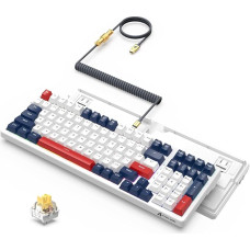 K98 Wired Hot Swap Gaming Keyboard RGB with Detachable Metal Spiral USB-C Cable, Mechanical Adjusted Linear Yellow Switch, Programmable Actuation, 100 Keys for Mac/Win (Blue)