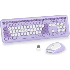 SOLIDEE Colourful Wireless Keyboard and Mouse Combination, 2.4 GHz Retro Typewriter Keyboard, 104 Full Keys with Numeric Keypad, Quiet Membrane (American QWERTY) (Pro Purple)