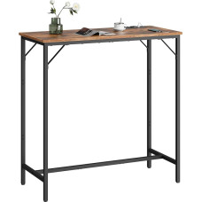 HOOBRO Bar Table with Charging Station, Kitchen Table, Rectangular Bar Table, Lower Cross Brace, Triangular Support Structure, Long Narrow Bar Table, Vintage Style, Rustic Brown EBF90CBT01