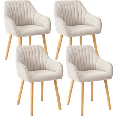 Goeurvant Armrest Chair Dining Room Chair Set of 4 Beige Wooden Legs Upholstered Chair with Armrest Chairs Dining Room Kitchen Chair Living Room Chair Made of Polyester