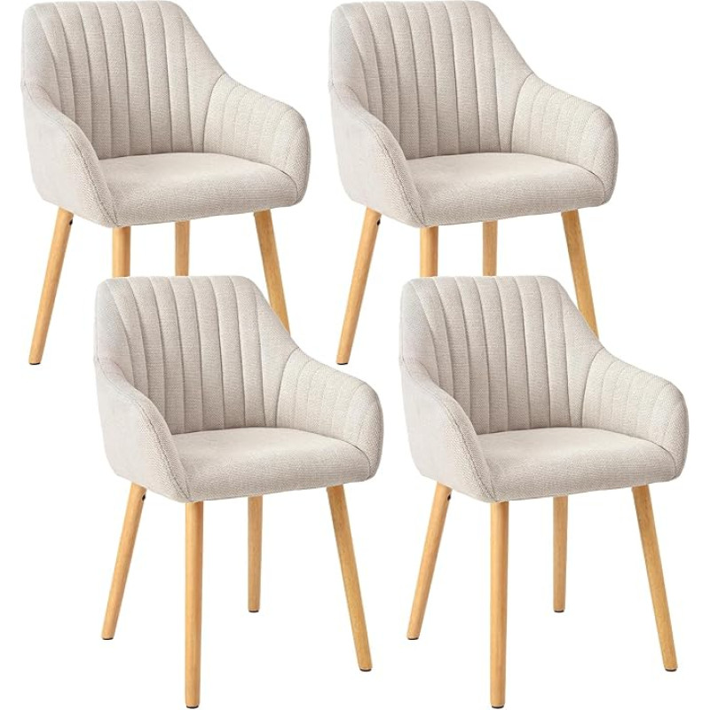 Goeurvant Armrest Chair Dining Room Chair Set of 4 Beige Wooden Legs Upholstered Chair with Armrest Chairs Dining Room Kitchen Chair Living Room Chair Made of Polyester