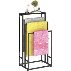 Stovintis rankšluosčių laikiklis, rankšluosčių laikiklis su 3 bėgiais, metalinis laisvai pastatomas vonios rankšluosčių laikiklis vonios kambariui, stabilus ir taupantis erdvę, pramoninis stilius