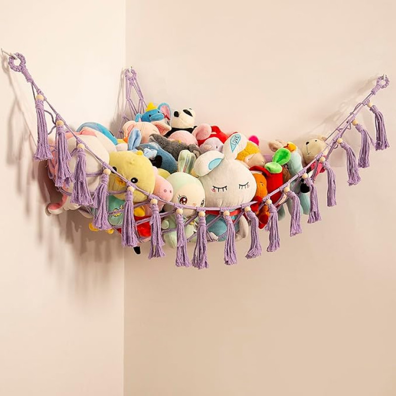 jontell Storage Net Macrame Stuffed Toy Hammock for Children's Room Hanging Toy Organiser for Plush Toys and Teddy Bears Net