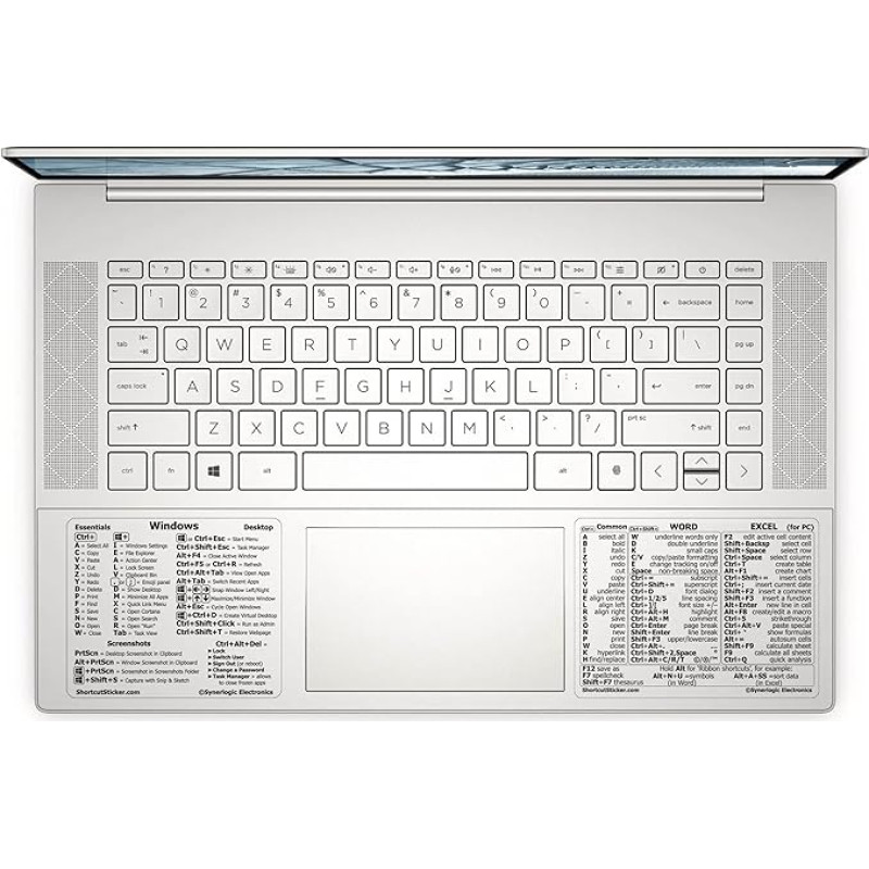 SYNERLOGIC Windows + Word/Excel (Windows) greitųjų klaviatūros nuorodų vadovas, viniliniai lipdukai be likučių (skaidrūs, maži, kombinuoti, 10 vnt.)