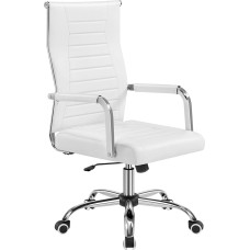Yaheetech Office Chair, Ergonomic Desk Chair with Armrests, Executive Chair, Computer Chair, High Backrest, Work Chair with Rocker Function, Maximum Load 136 kg, White