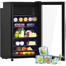 Merax Fridge Mini 76L, Freestanding Drinks Cooler with 70L Fridge + 6L Freezer, Adjustable Shelves, LED Light, Super Quiet for Restaurant, Bar, Drinks, Beer, Black