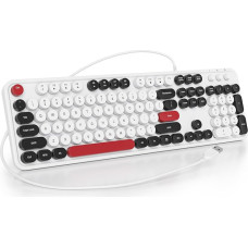 SOLIDEE Membrantastatur 100%,Retro-Schreibmaschinentastatur,volle Größe,104 Tasten,USB kabelgebunden mit runden Tastenkappen,schlanke kabelgebundene Folientastatur(Amerikanisch QWERTY)(GT108 White)