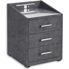 Stella Trading Moon Salvador Bedside Table Box Spring Bed, Anthracite, Functional Bedside Cabinet with USB Port and LED Lighting, 47 x 61 x 46 cm (W x H x D)