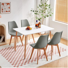 EGGREE stačiakampio formos valgomojo komplektas su 4 kėdėmis Virtuvės stalas Medinis stalas | Baltas stalas + 4 pilkos spalvos kėdės