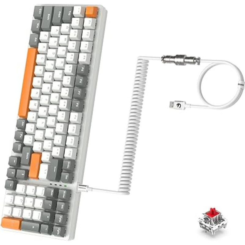 K3 Pro mechaninė laidinė itin kompaktiška 98 klavišų klaviatūra RGB apšviestas LED linijinis raudonas jungiklis USB suvyniojamas kabelis iš C tipo į USB-A TPU spyruoklinis kabelis Nuimamas metalinis aviacijos kištukas