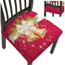 SearchI Weihnachtliche Esszimmerstuhlhussen Set von 4, Weiche Abnehmbare Waschbare Sitzbezüge für Esszimmerstühle, Stuhlbezug Schonbezug Esszimmer (Rückenbezogen, Weihnachtsglocken)