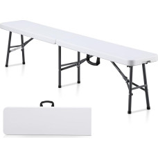 KAIHAOWIN 6ft Plastic Folding Bench with Carry Handle Indoor Outdoor Portable Picnic Camping Dining Party White